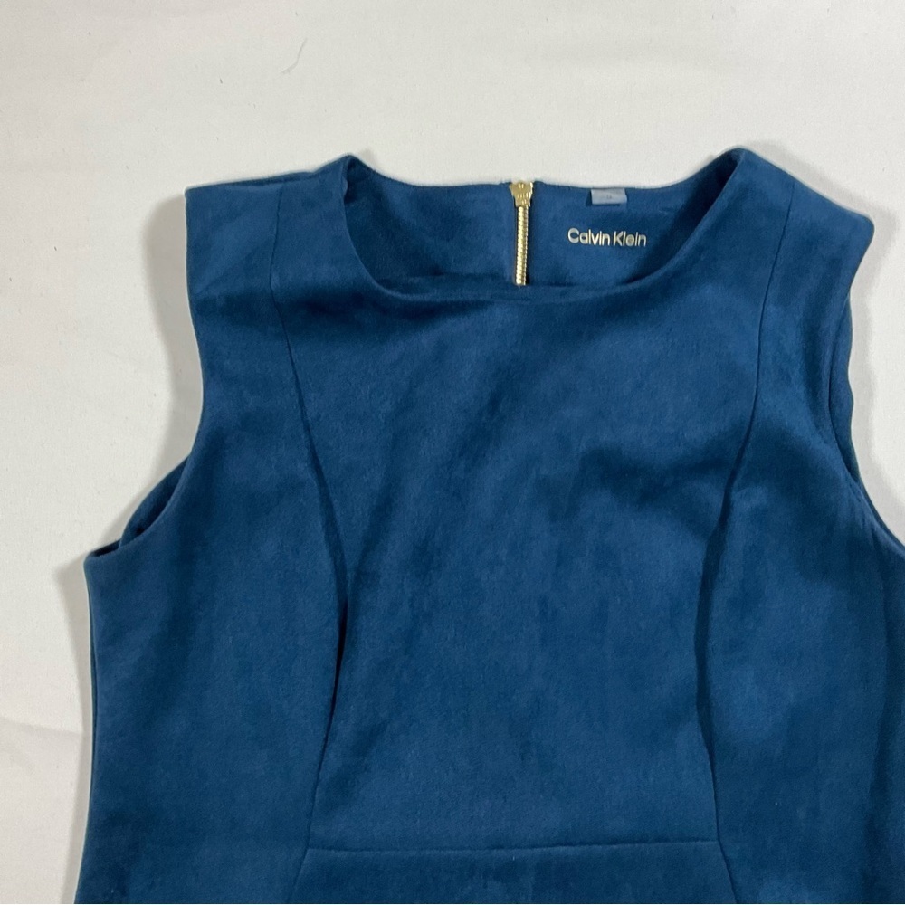 Calvin Klein Dress Size 14 Blue Sheath Dress Gold  back Zipper Sleeveless - Picture 2 of 8